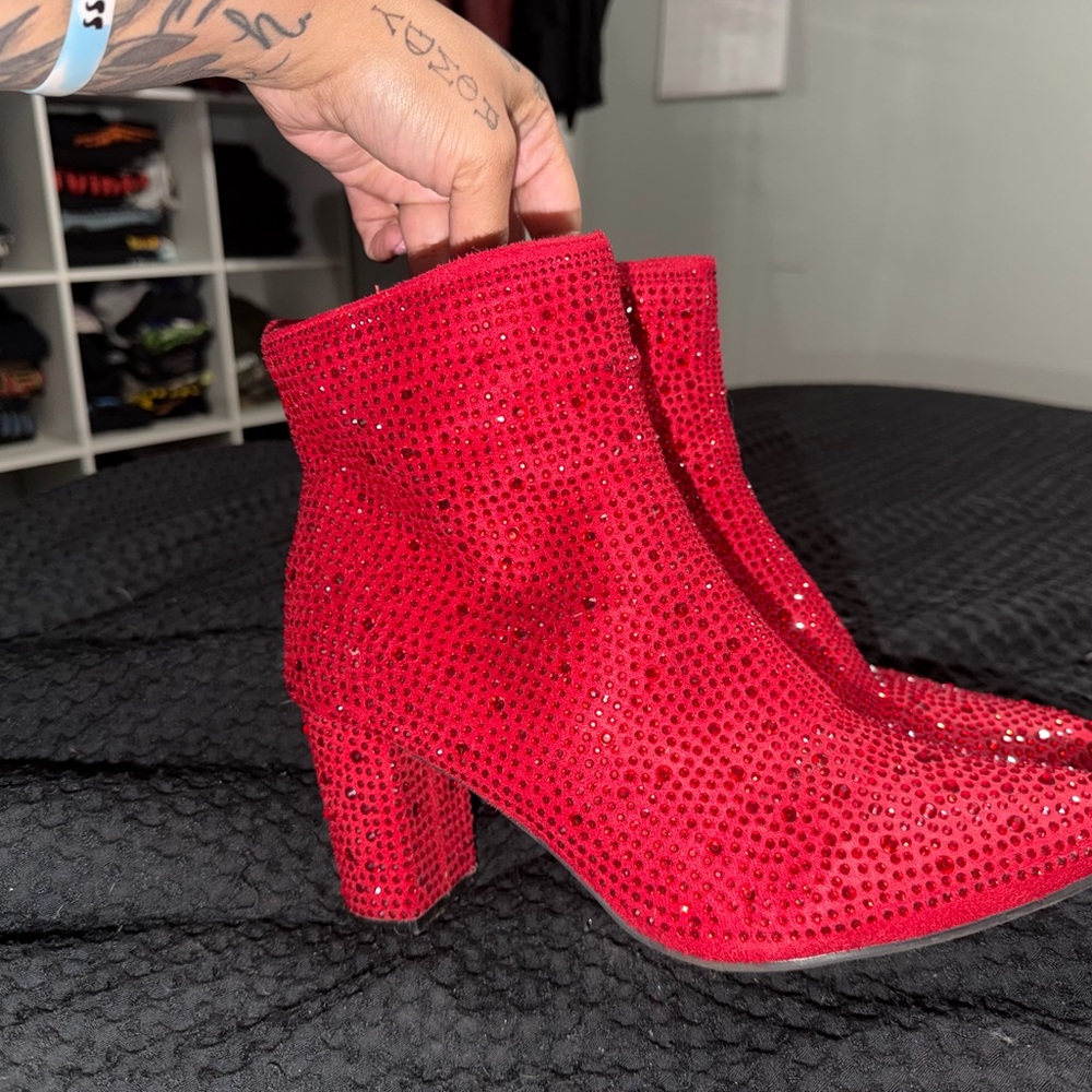 Red Sequin Ankle Boots